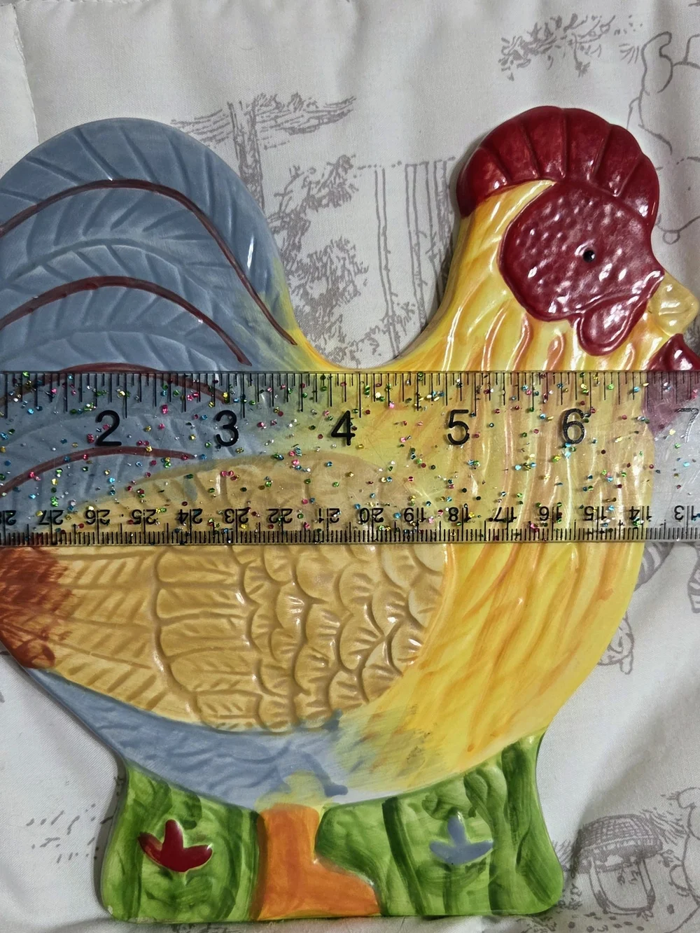 Ceramic Rooster Wall Plaque - Yellow & Blue Decorative Kitchen Accent